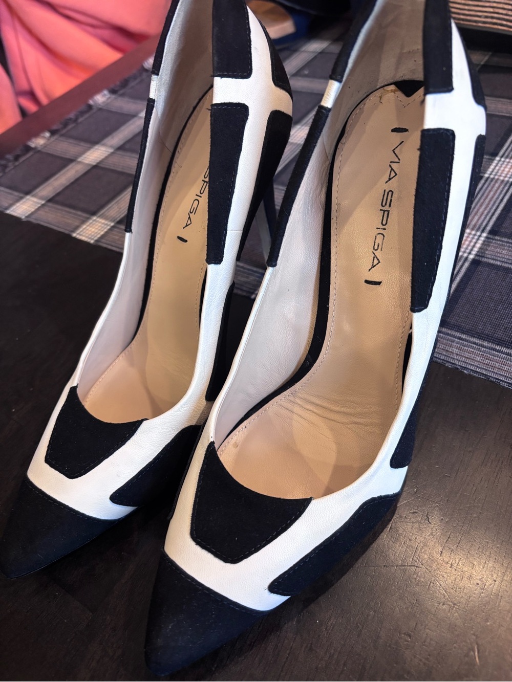Via Spiga Black and White Two-Tone Pointed-Toe Pumps - Picture 3 of 5